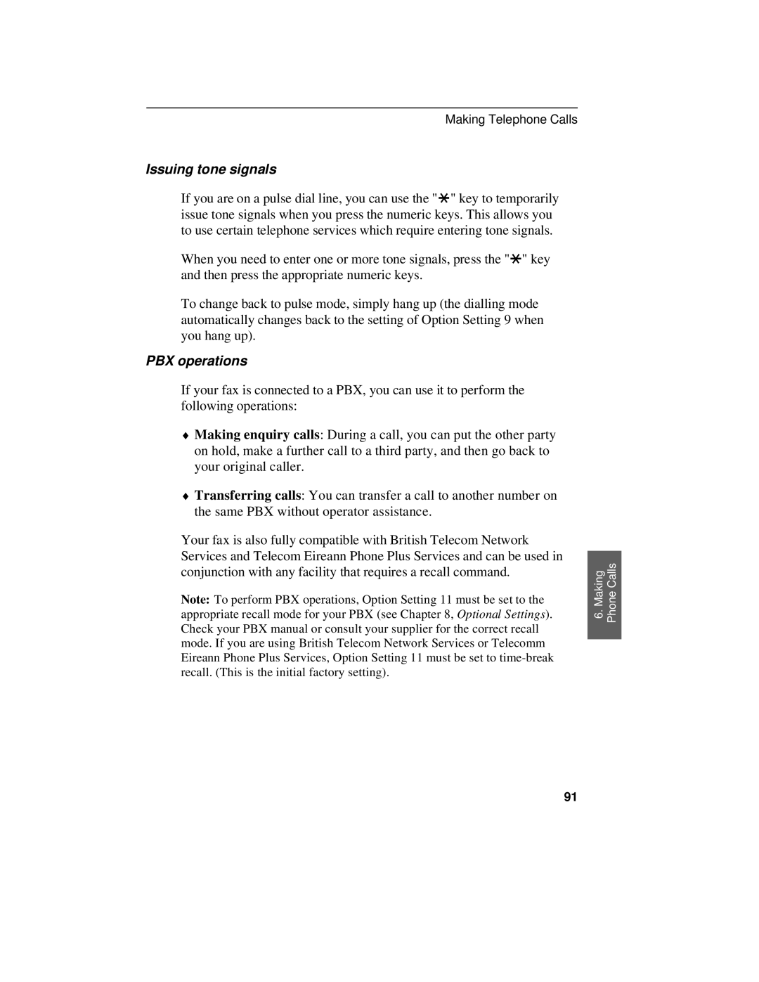 Sharp UX-470 operation manual Issuing tone signals, PBX operations 