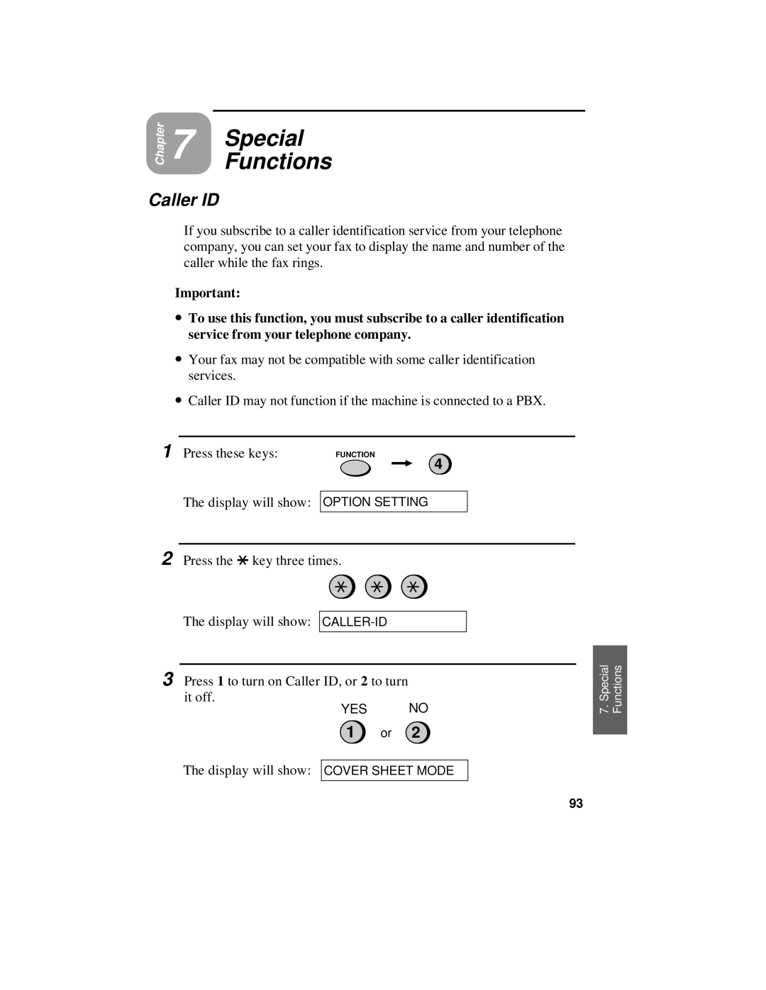 Sharp UX-470 operation manual SpecialFunctions, Caller ID 