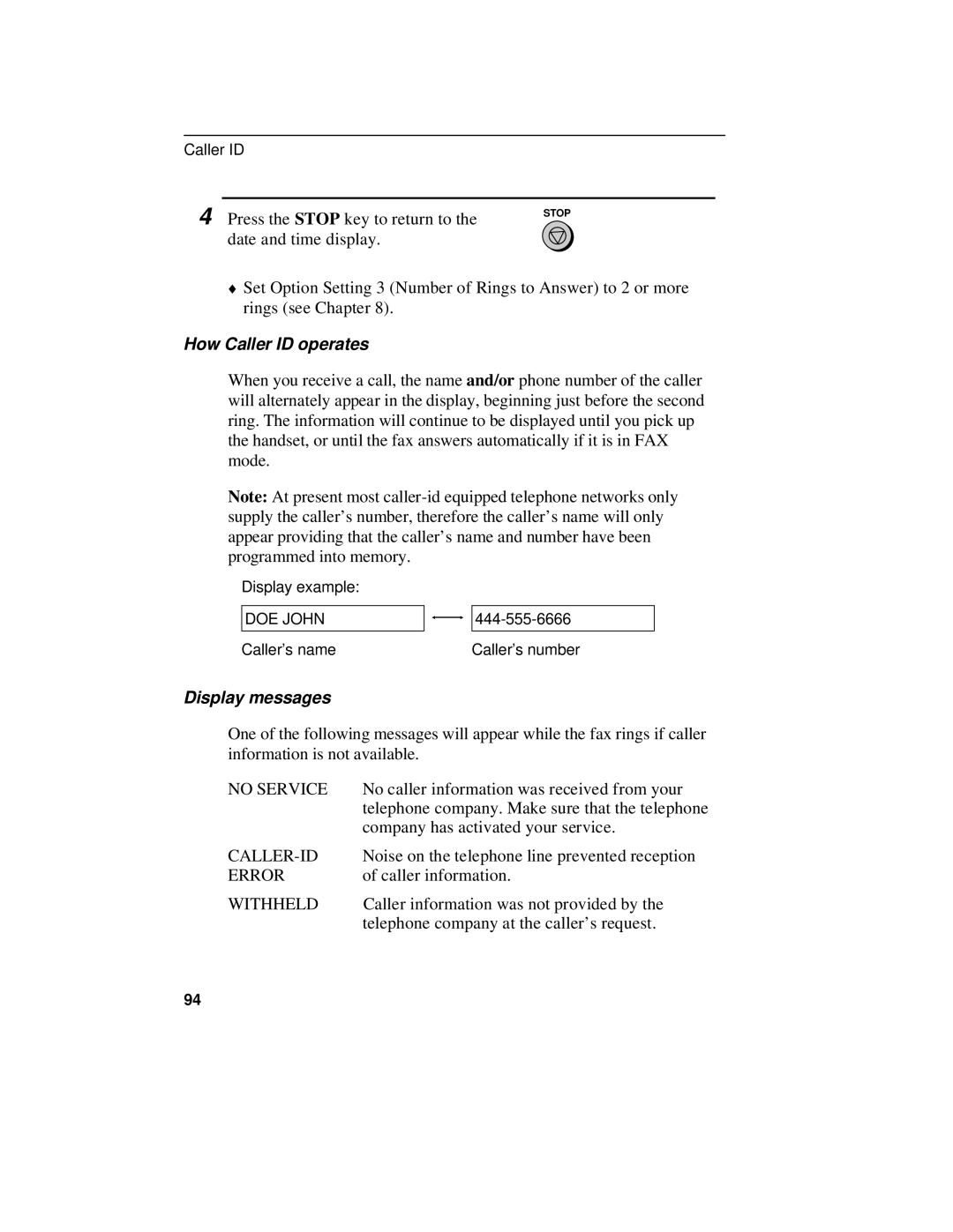 Sharp UX-470 operation manual How Caller ID operates, Display messages 