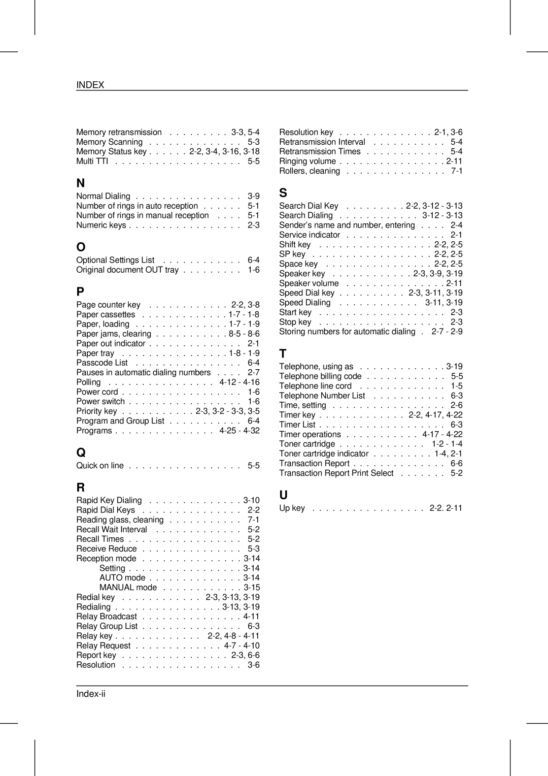 Sharp UX-5000 operation manual Index 