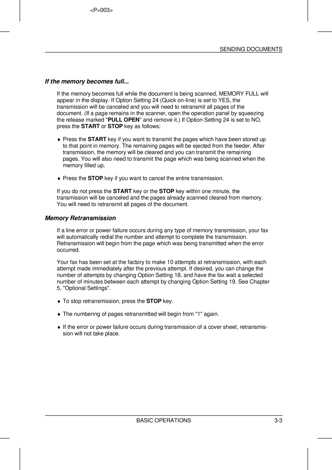 Sharp UX-5000 operation manual If the memory becomes full, Memory Retransmission 