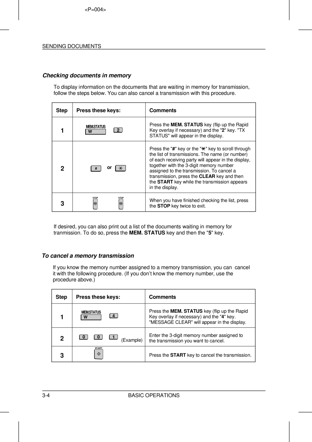 Sharp UX-5000 Checking documents in memory, To cancel a memory transmission, Enter the 3-digit memory number assigned to 