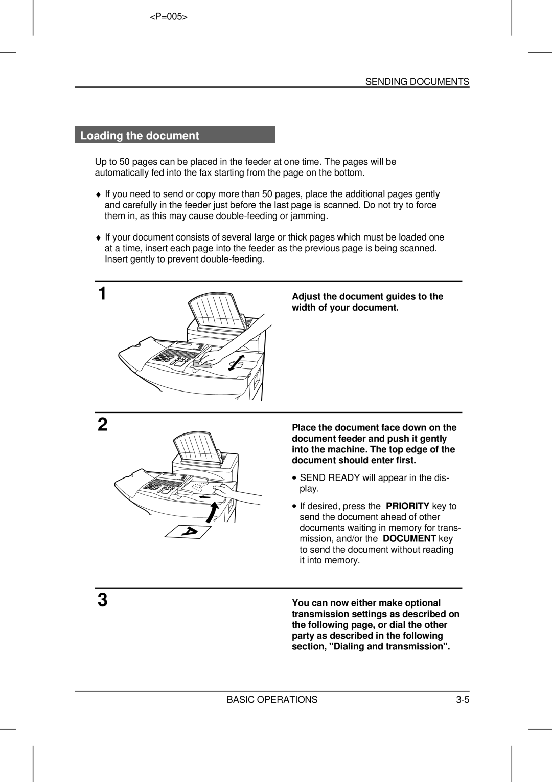 Sharp UX-5000 operation manual Loading the document, Adjust the document guides to, Width of your document 