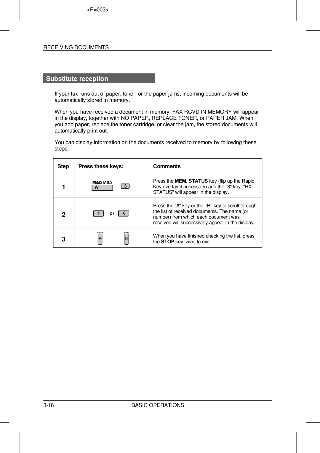 Sharp UX-5000 operation manual Substitute reception, Number from which each document was 