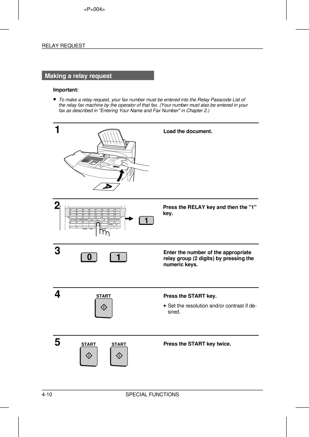 Sharp UX-5000 operation manual Making a relay request, Load the document 