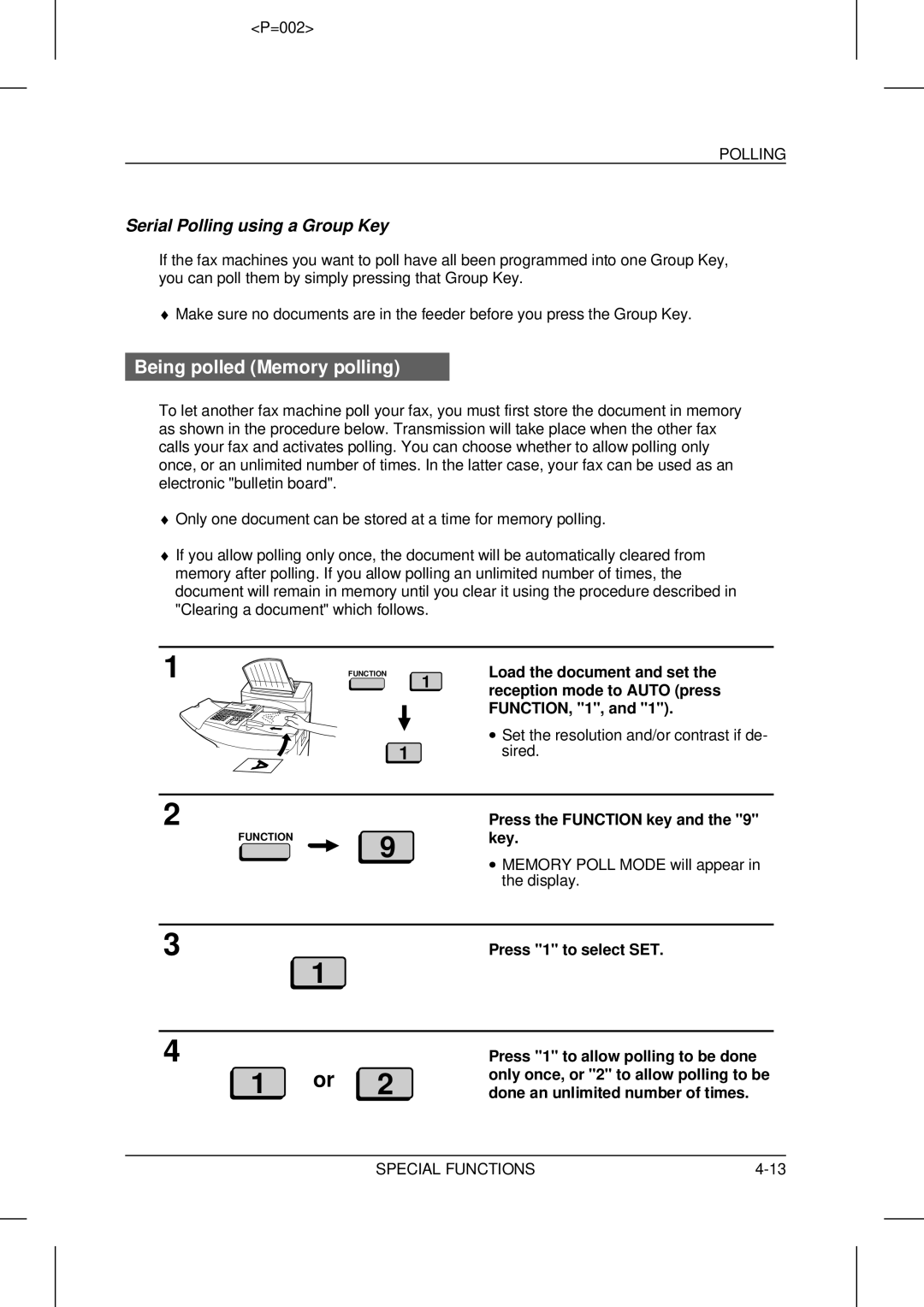 Sharp UX-5000 Being polled Memory polling, Serial Polling using a Group Key, ∙ Memory Poll Mode will appear 