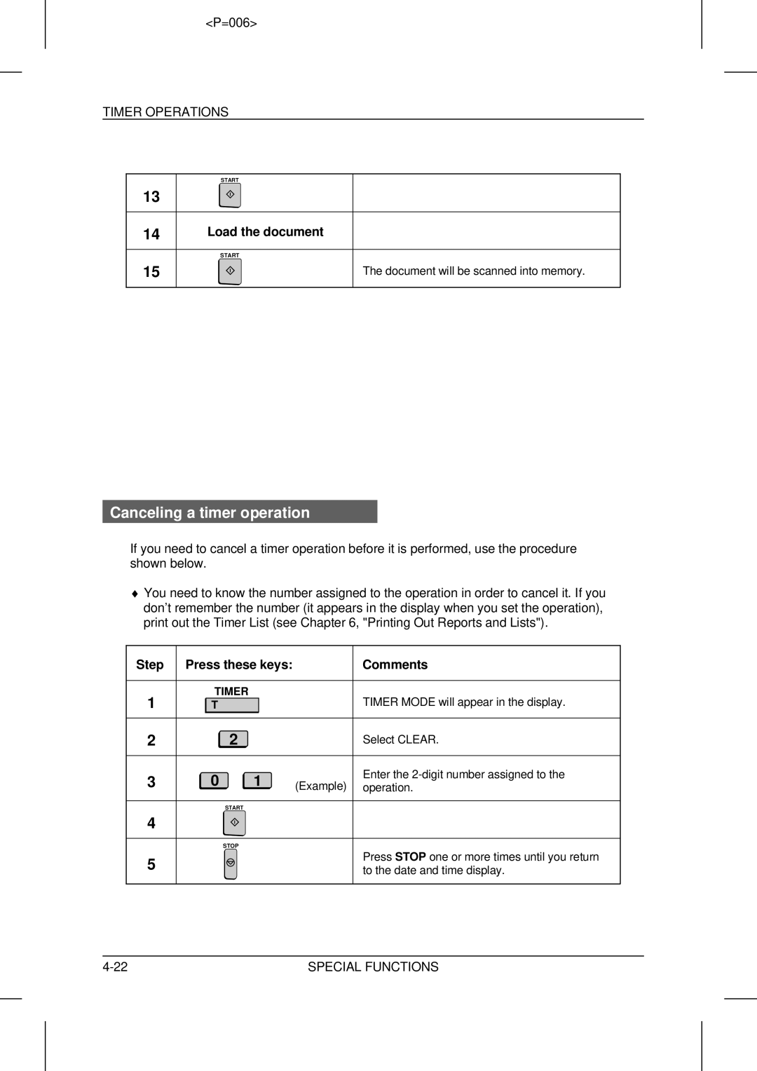 Sharp UX-5000 operation manual Canceling a timer operation, Timer 