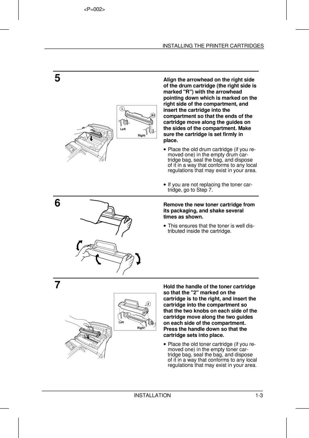 Sharp UX-5000 operation manual Installing the Printer Cartridges 