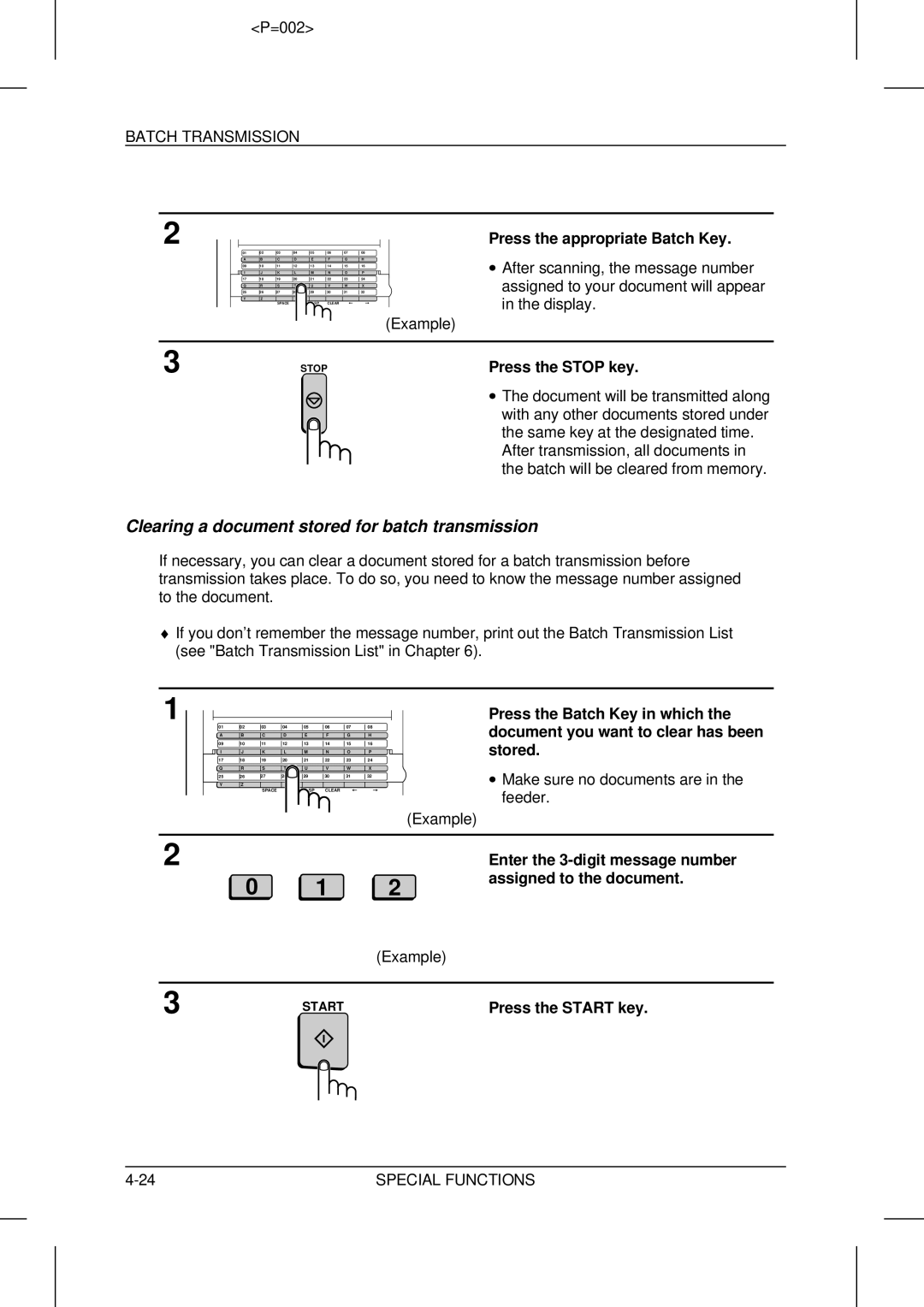 Sharp UX-5000 operation manual Clearing a document stored for batch transmission 