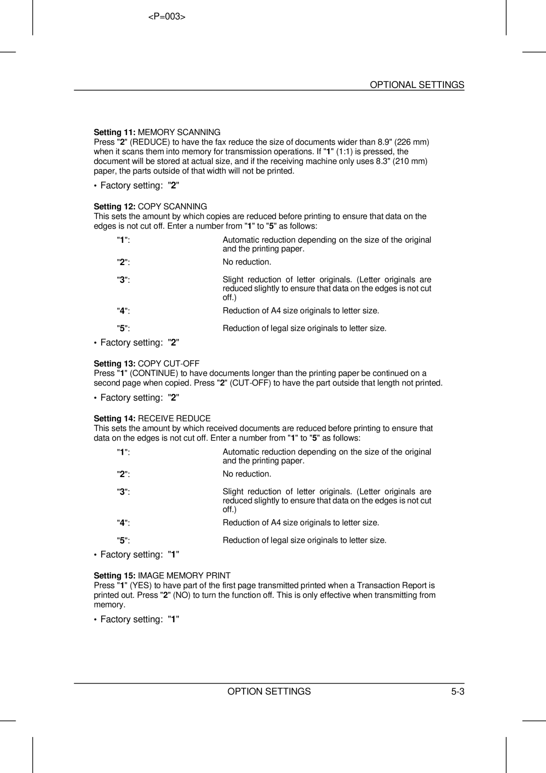 Sharp UX-5000 operation manual Setting 13 Copy CUT-OFF 