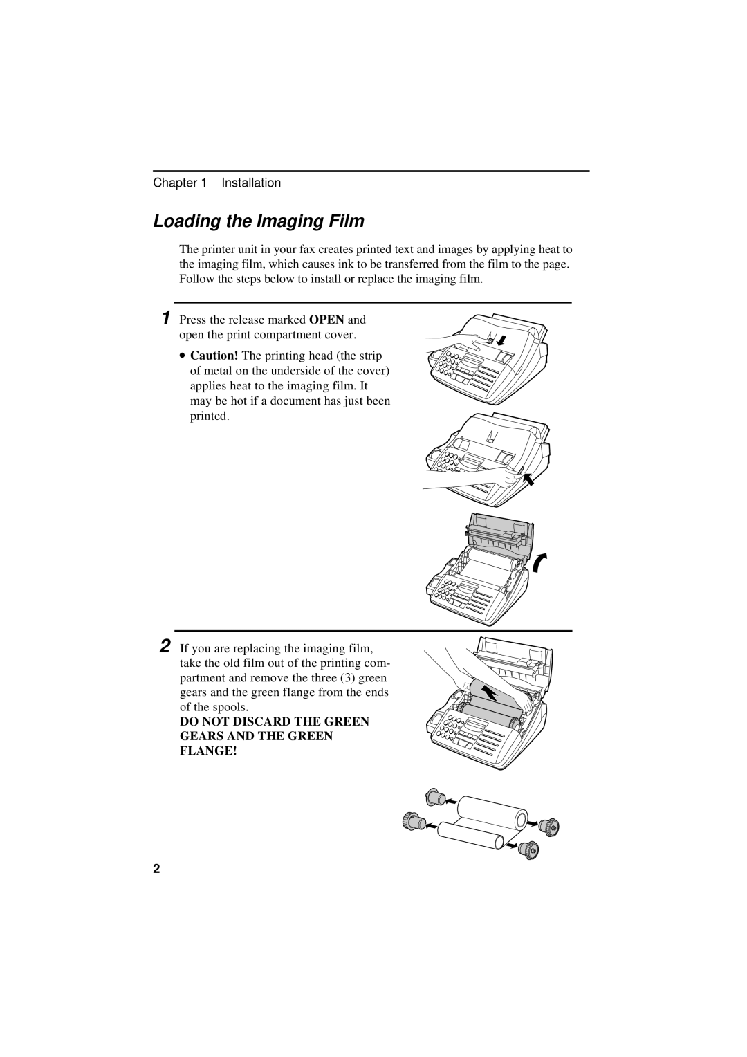 Sharp UX-600M operation manual Loading the Imaging Film, Do not Discard the Green Gears and the Green Flange 