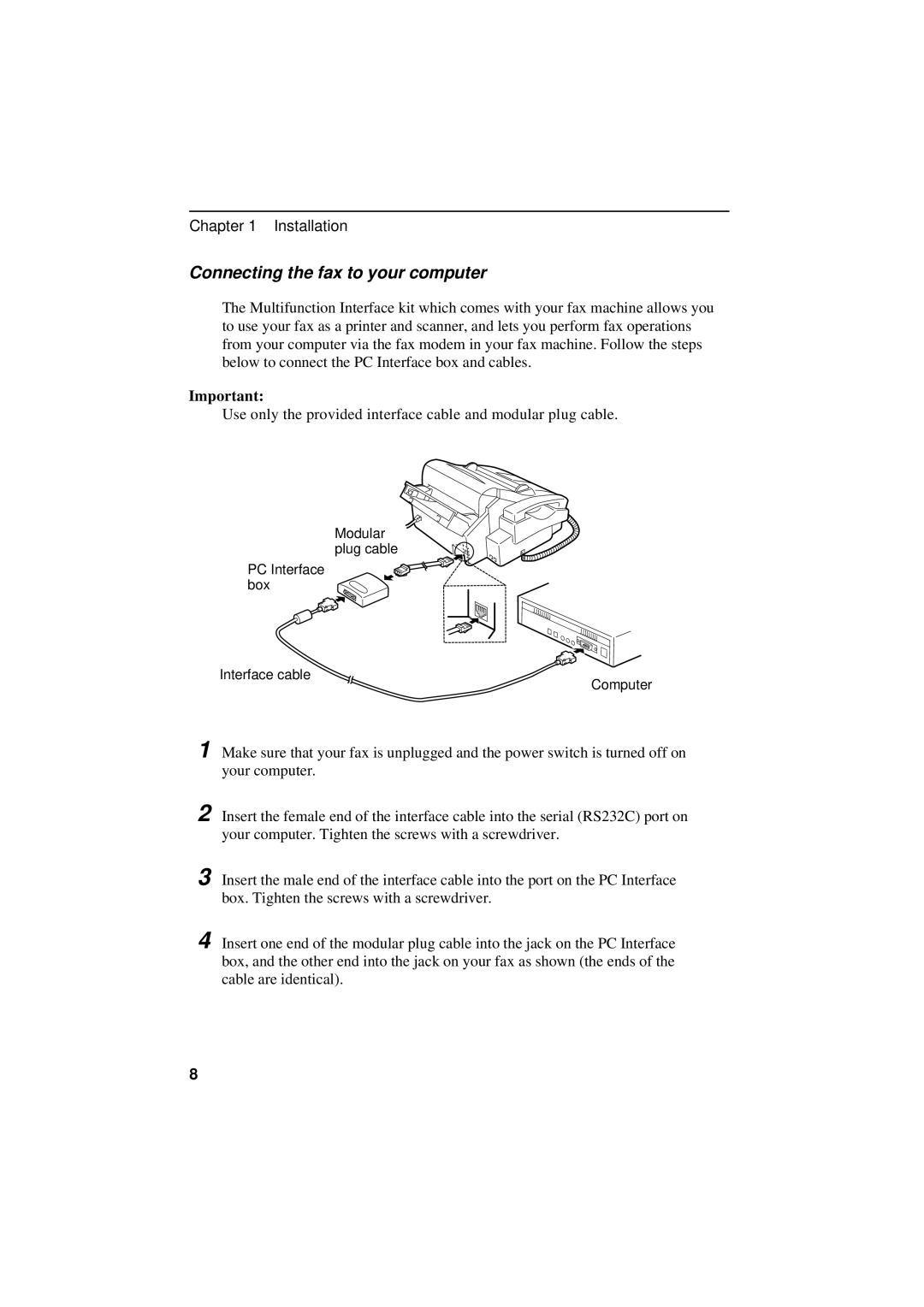 Sharp UX-600M operation manual Connecting the fax to your computer 