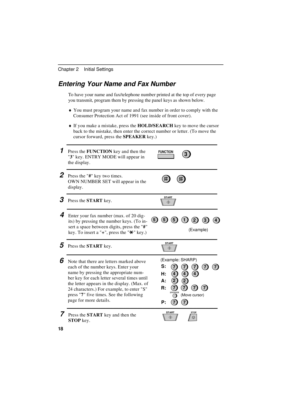 Sharp UX-600M operation manual Entering Your Name and Fax Number 