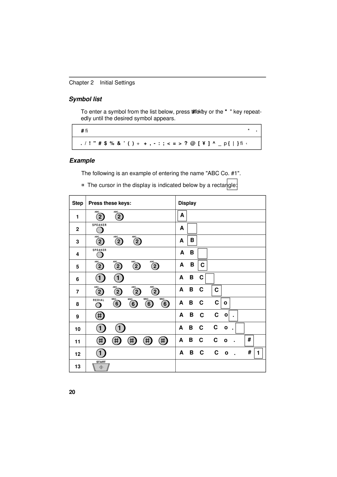 Sharp UX-600M operation manual Symbol list, Example 