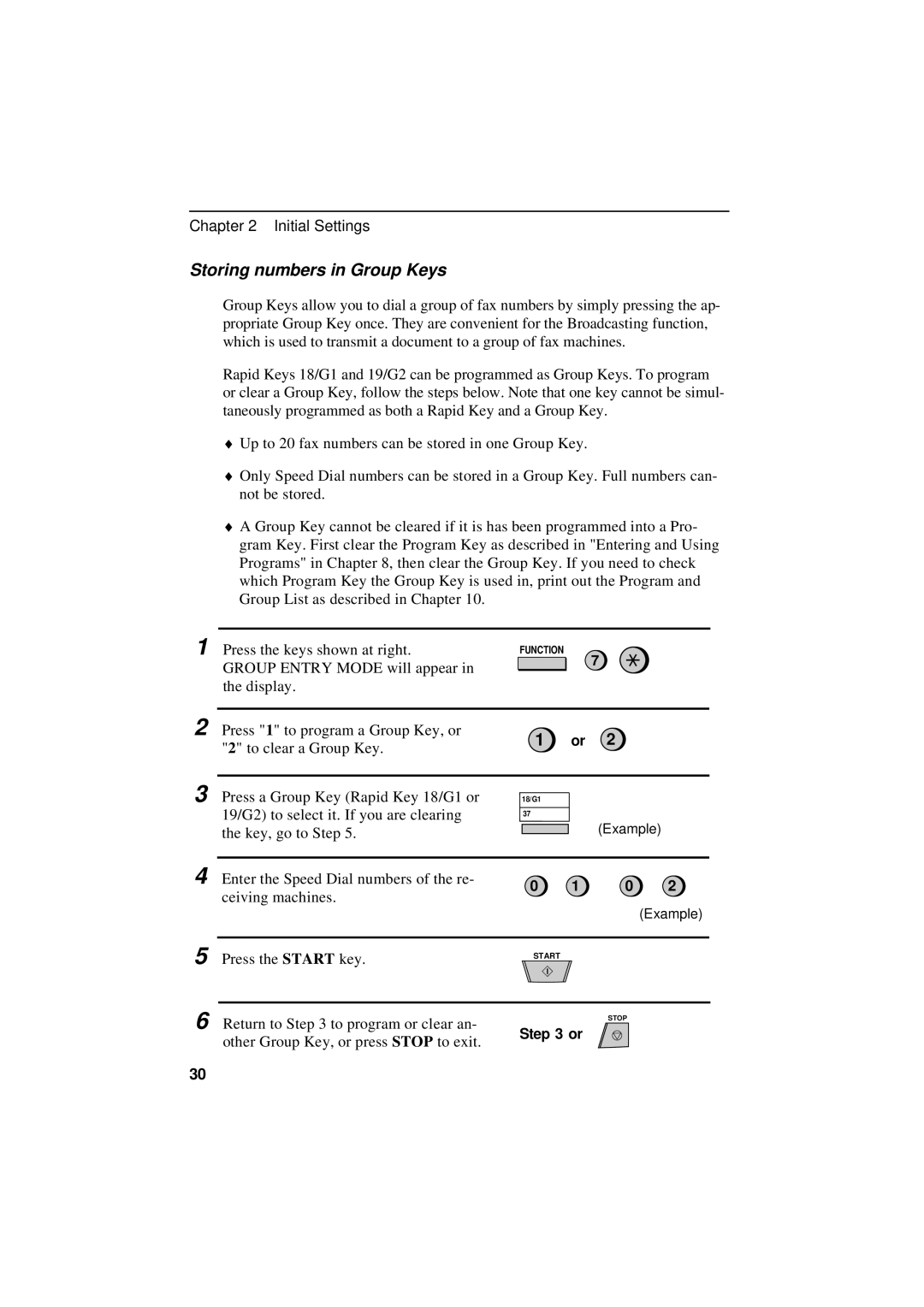 Sharp UX-600M operation manual Storing numbers in Group Keys, Enter the Speed Dial numbers of the re 