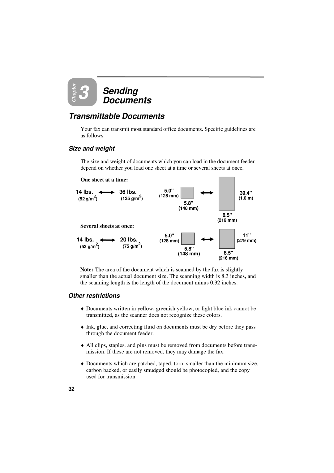 Sharp UX-600M operation manual Sending Documents, Transmittable Documents, Size and weight, Other restrictions 