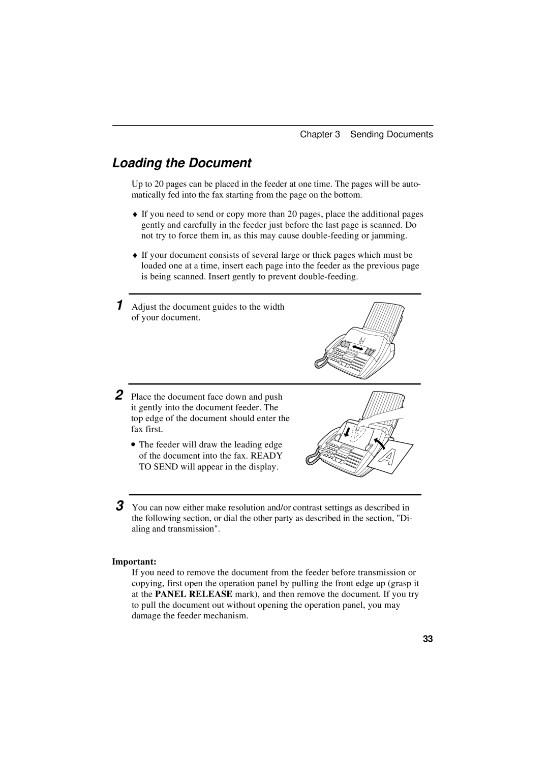 Sharp UX-600M operation manual Loading the Document 