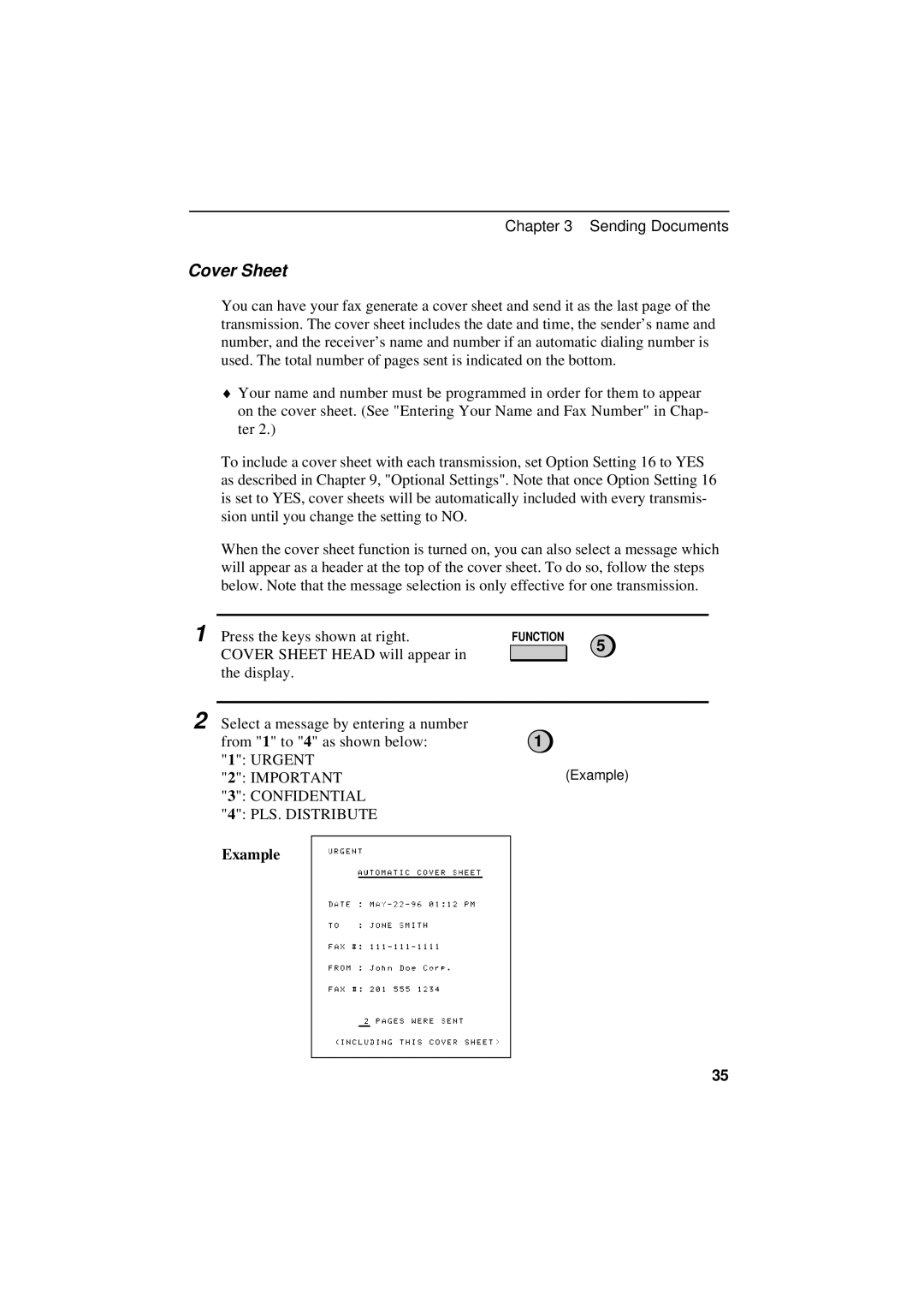 Sharp UX-600M operation manual Cover Sheet, Example 