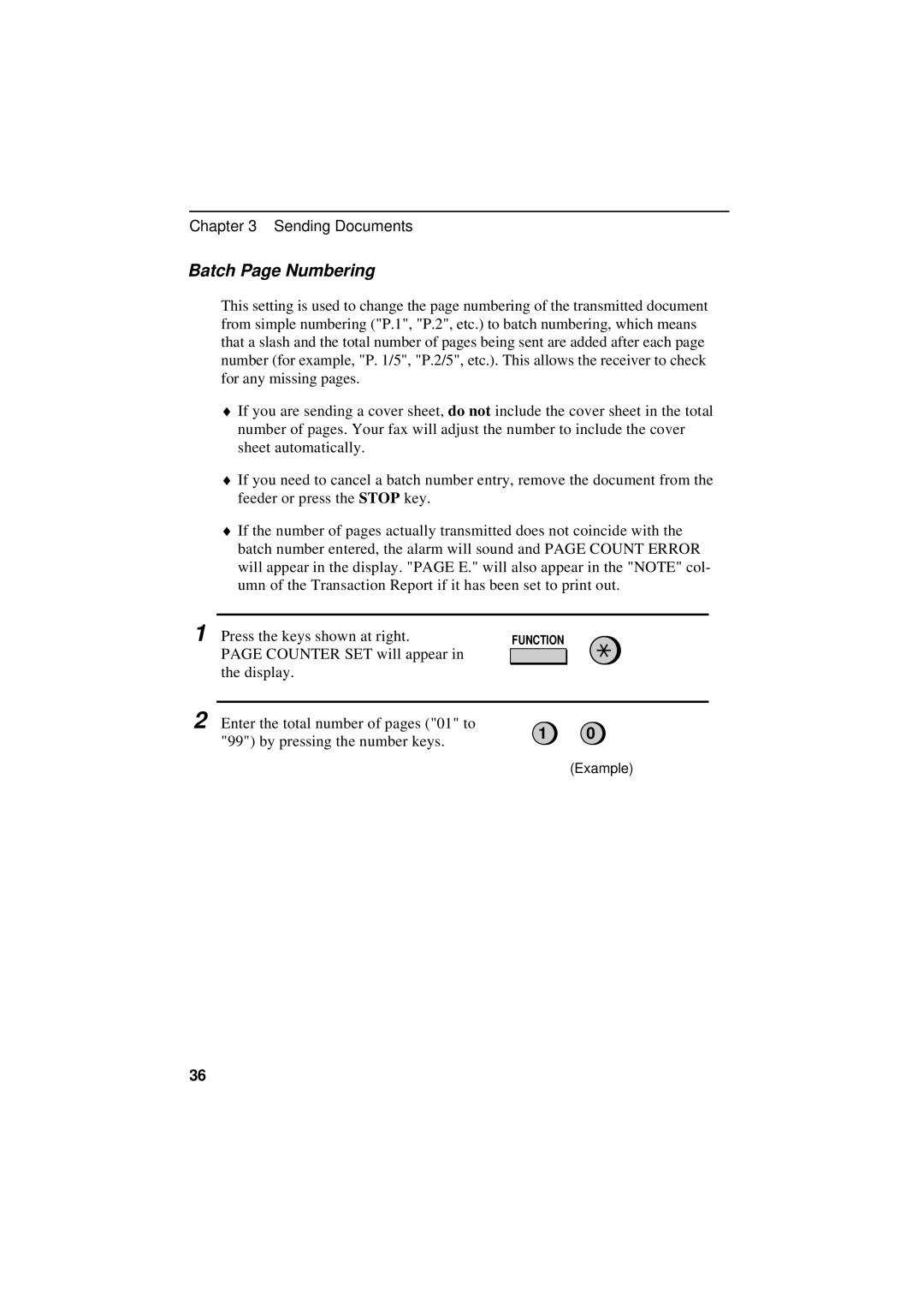 Sharp UX-600M operation manual Batch Page Numbering 