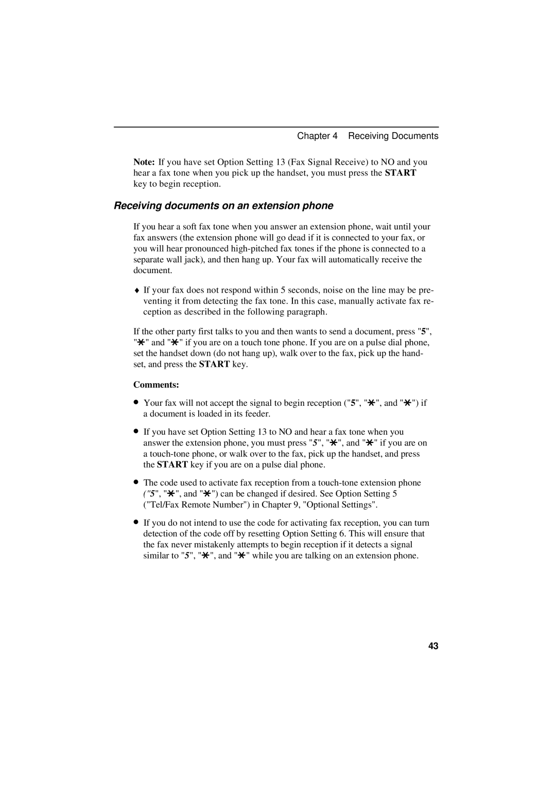 Sharp UX-600M operation manual Receiving documents on an extension phone, Comments 