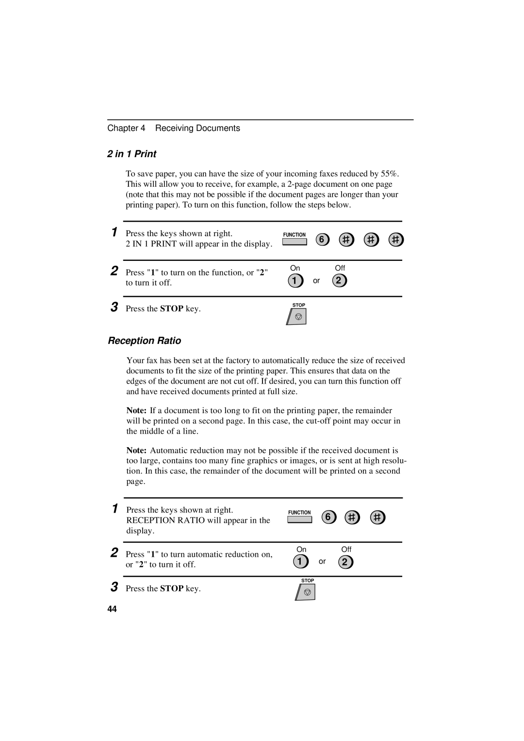 Sharp UX-600M operation manual Print, Reception Ratio 