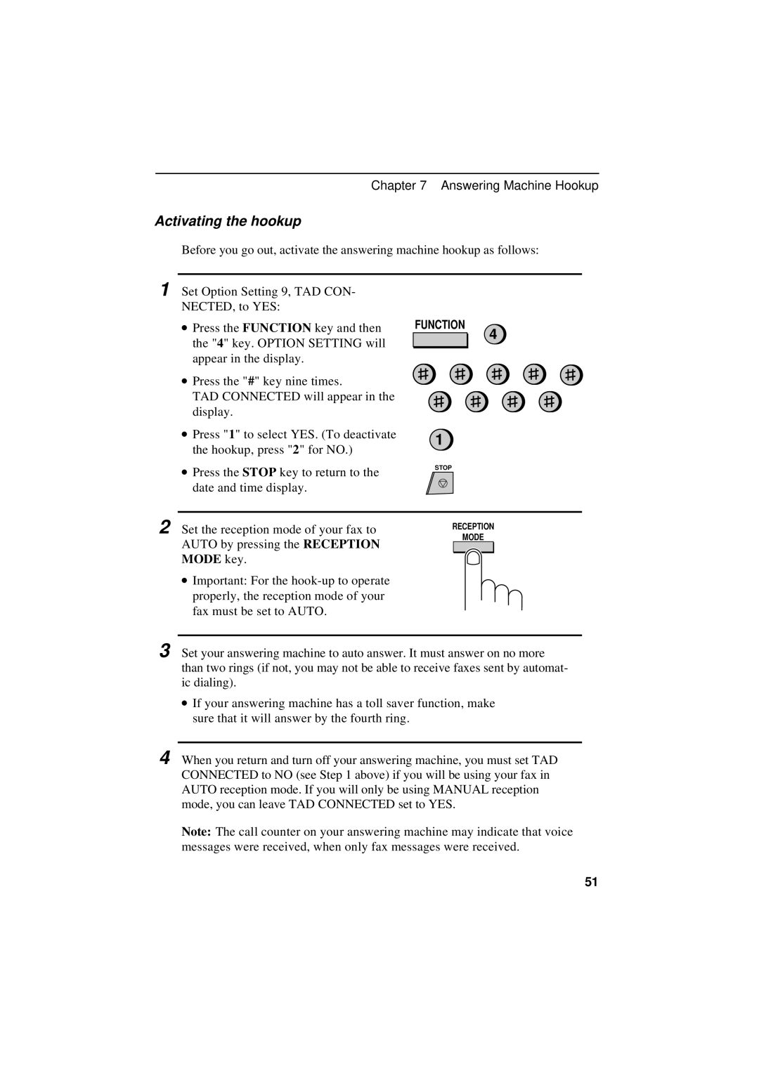 Sharp UX-600M operation manual Activating the hookup, Mode key 