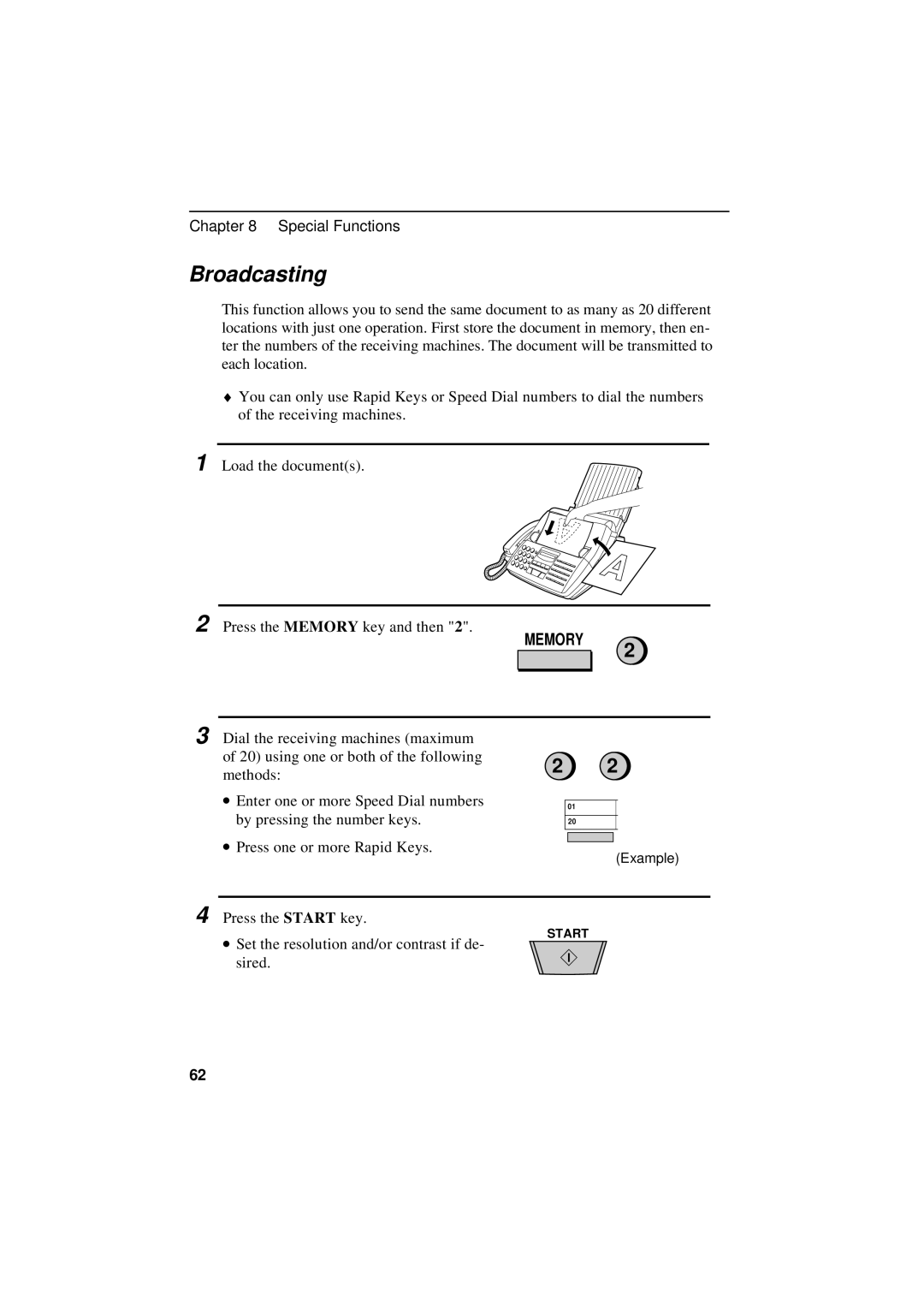 Sharp UX-600M operation manual Broadcasting, Memory 