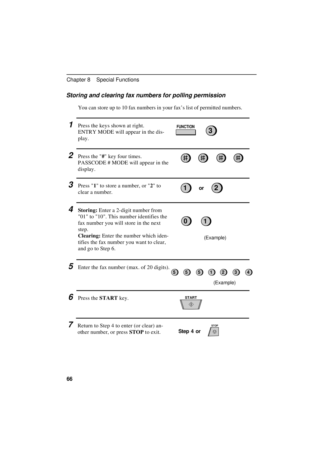 Sharp UX-600M operation manual Storing and clearing fax numbers for polling permission 