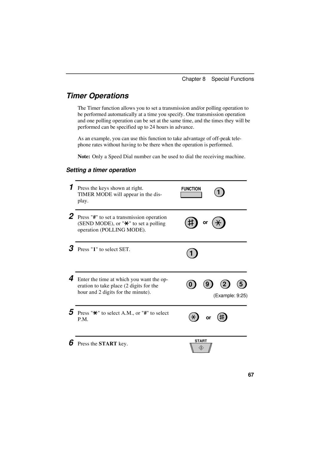 Sharp UX-600M operation manual Timer Operations, Setting a timer operation 