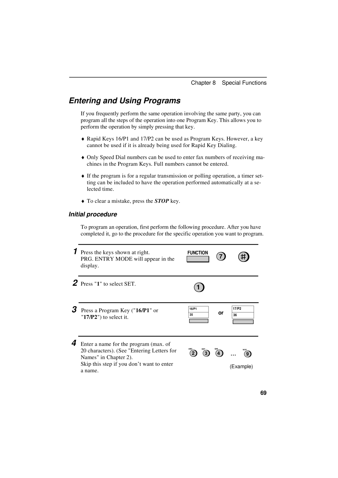 Sharp UX-600M operation manual Entering and Using Programs, Initial procedure 