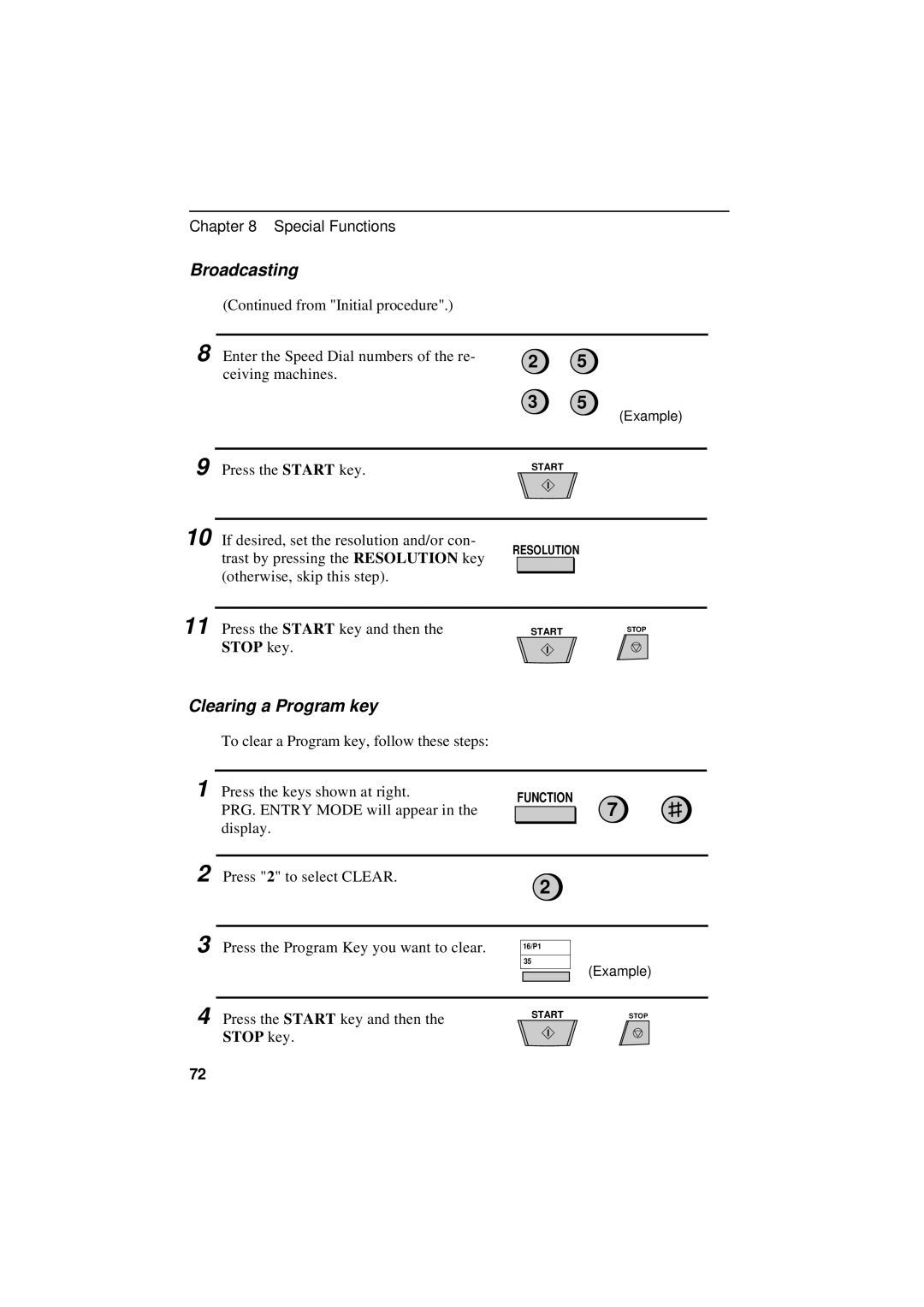 Sharp UX-600M operation manual Broadcasting, Clearing a Program key 