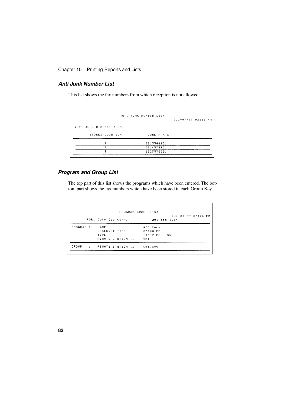 Sharp UX-600M operation manual Anti Junk Number List, Program and Group List 