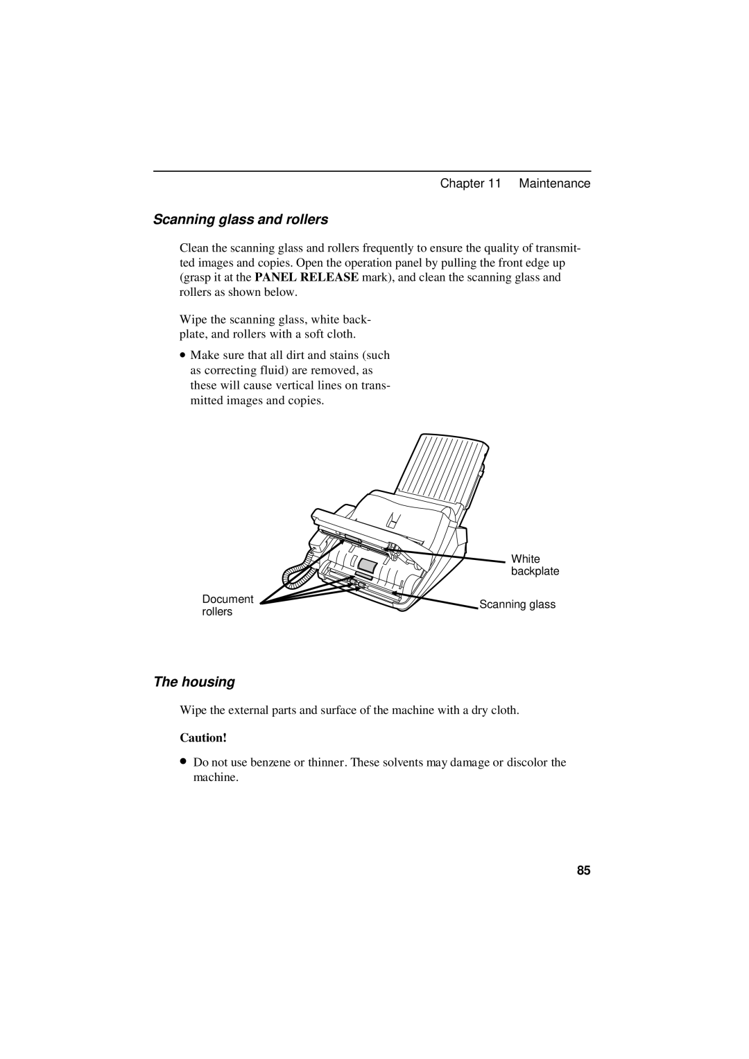 Sharp UX-600M operation manual Scanning glass and rollers, Housing 