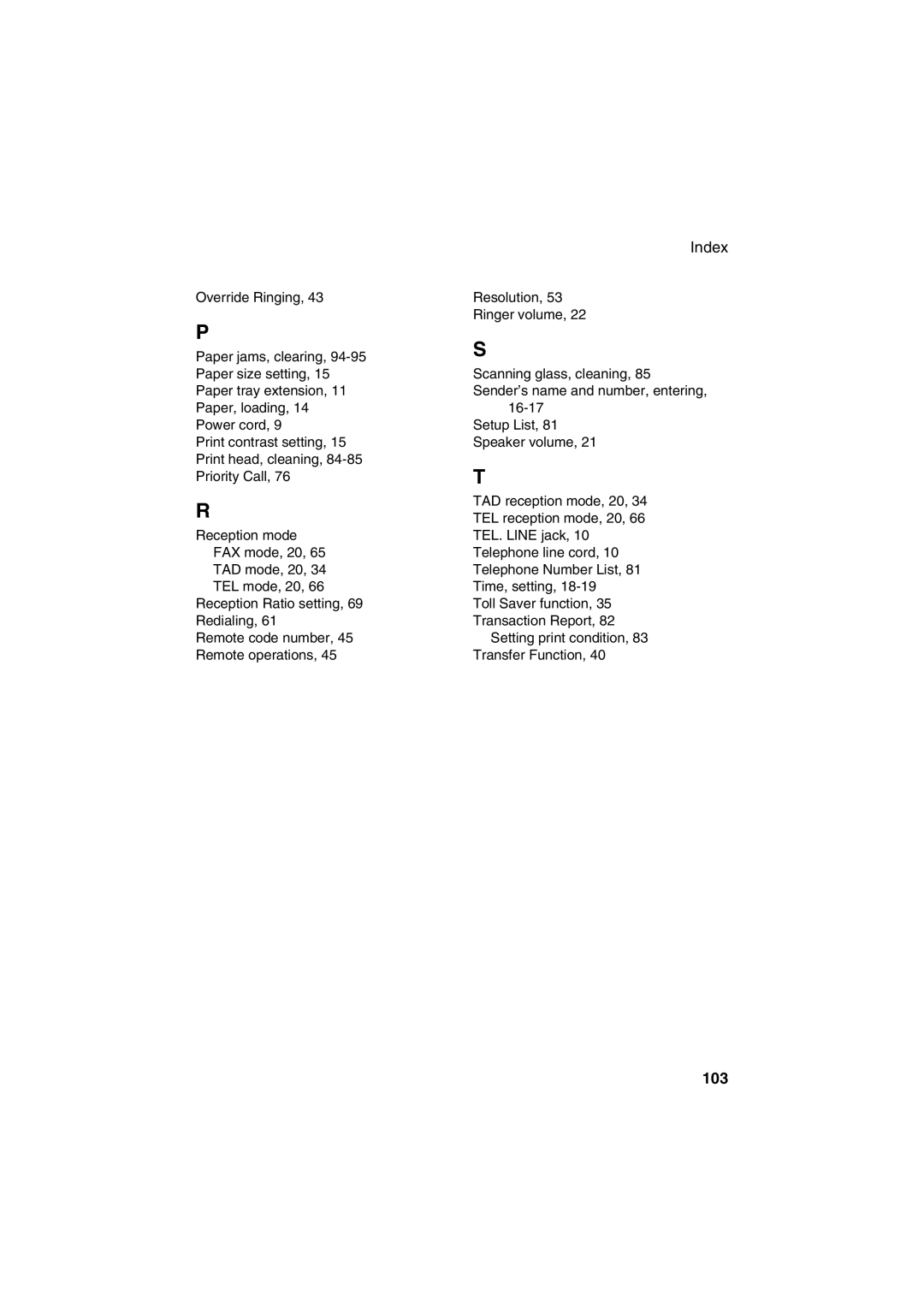 Sharp UX-A255 operation manual Index 