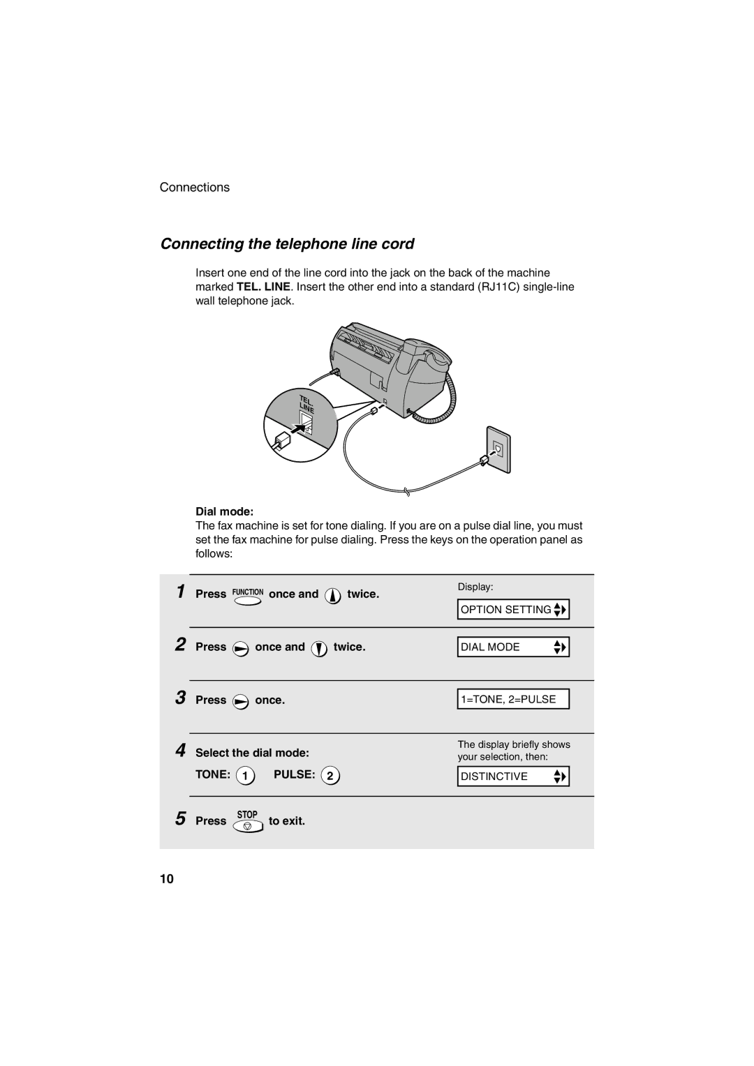 Sharp UX-A255 operation manual Connecting the telephone line cord 