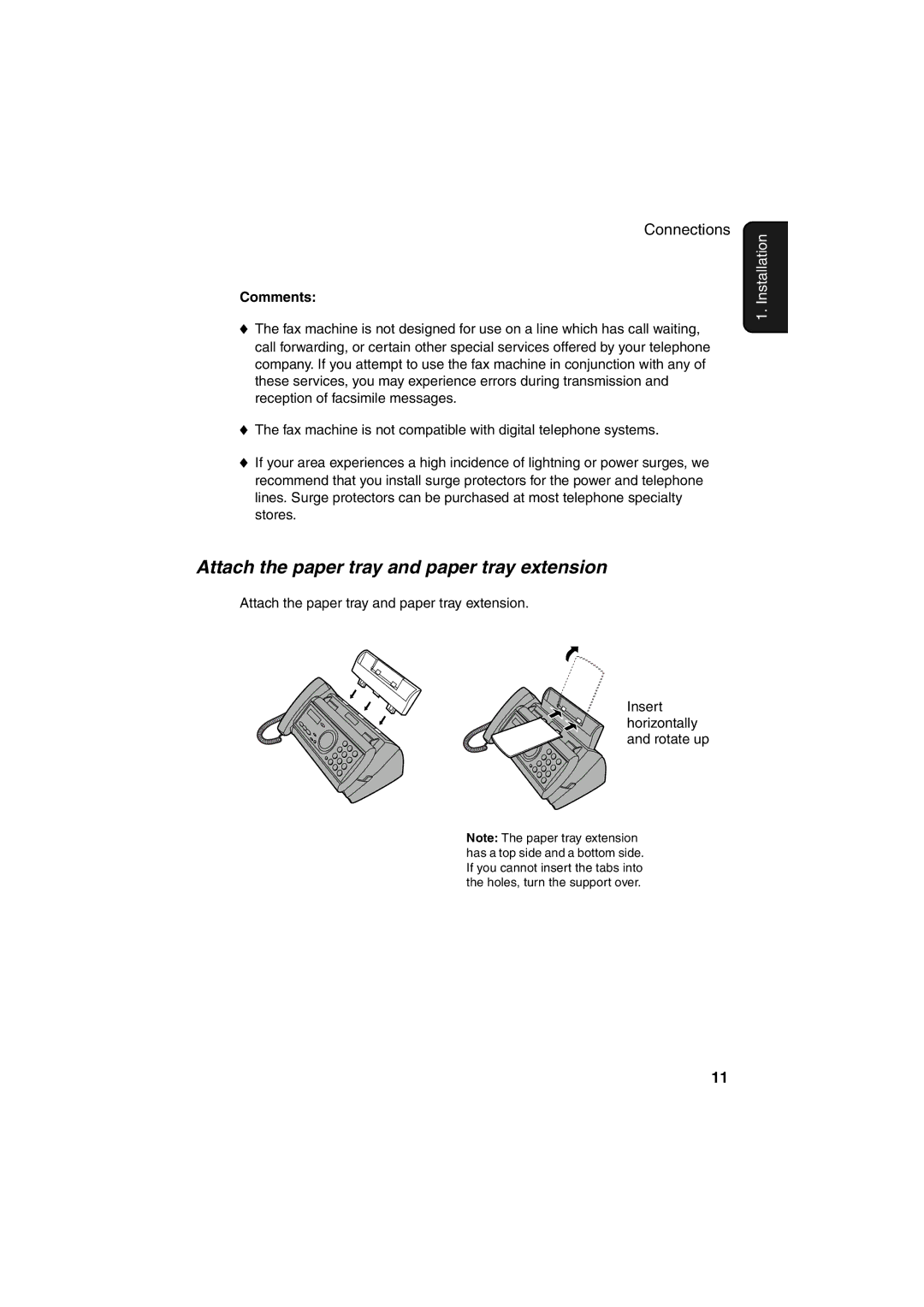 Sharp UX-A255 operation manual Attach the paper tray and paper tray extension, Comments 