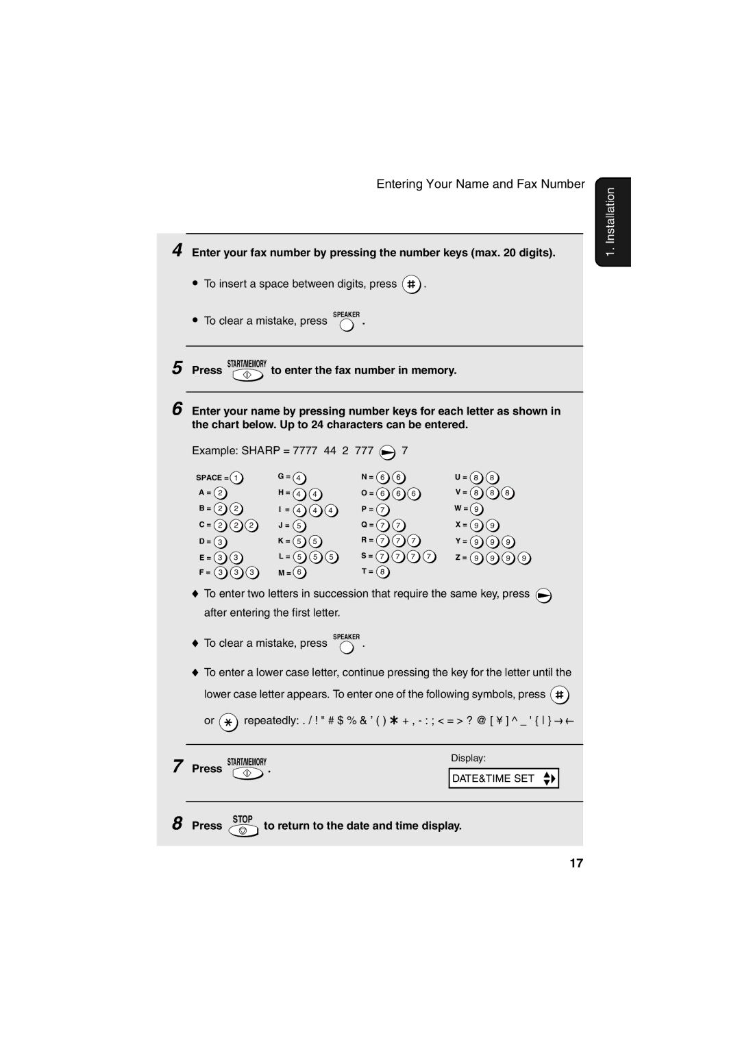 Sharp UX-A255 operation manual Enter your fax number by pressing the number keys max digits 