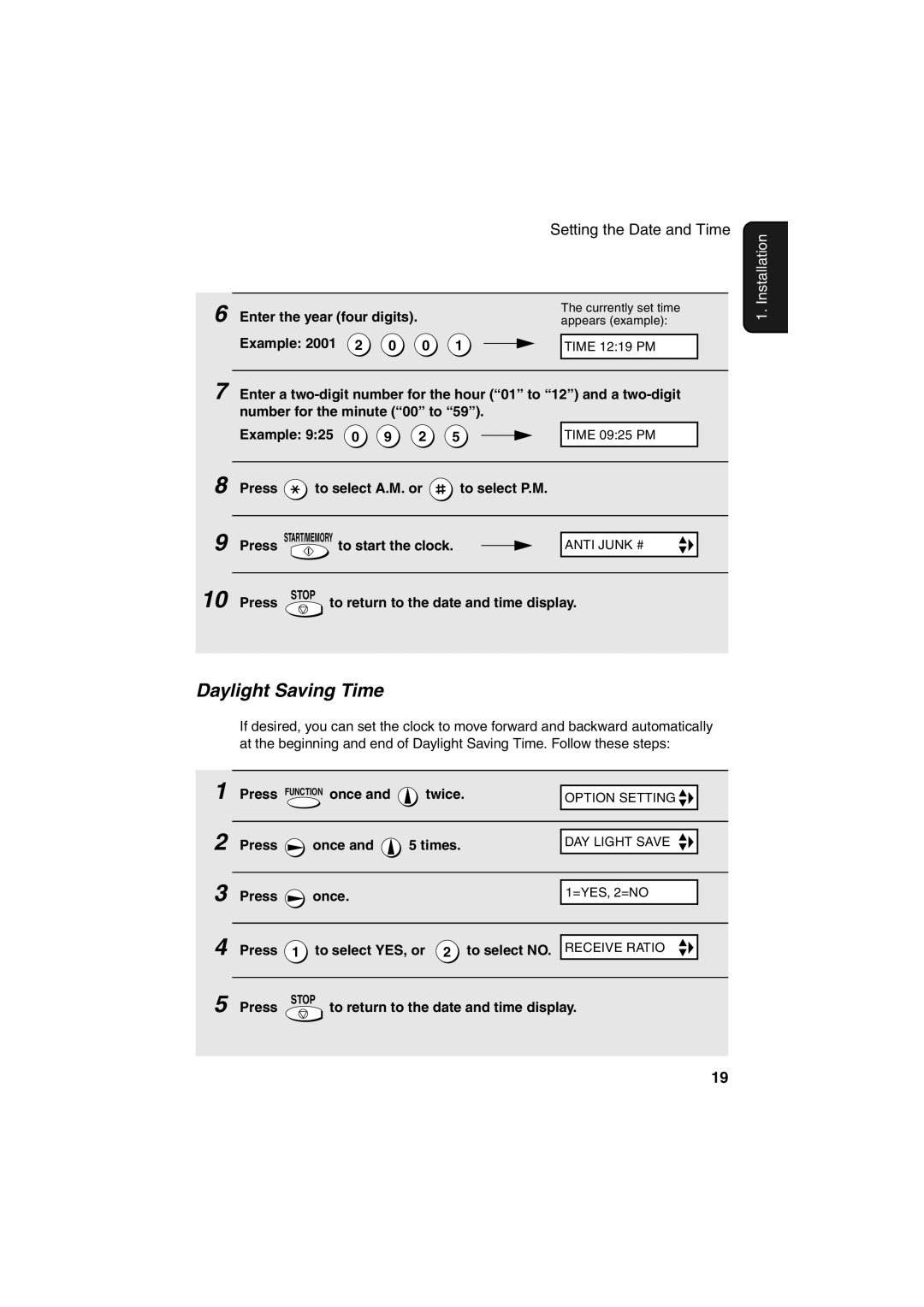 Sharp UX-A255 operation manual Daylight Saving Time 