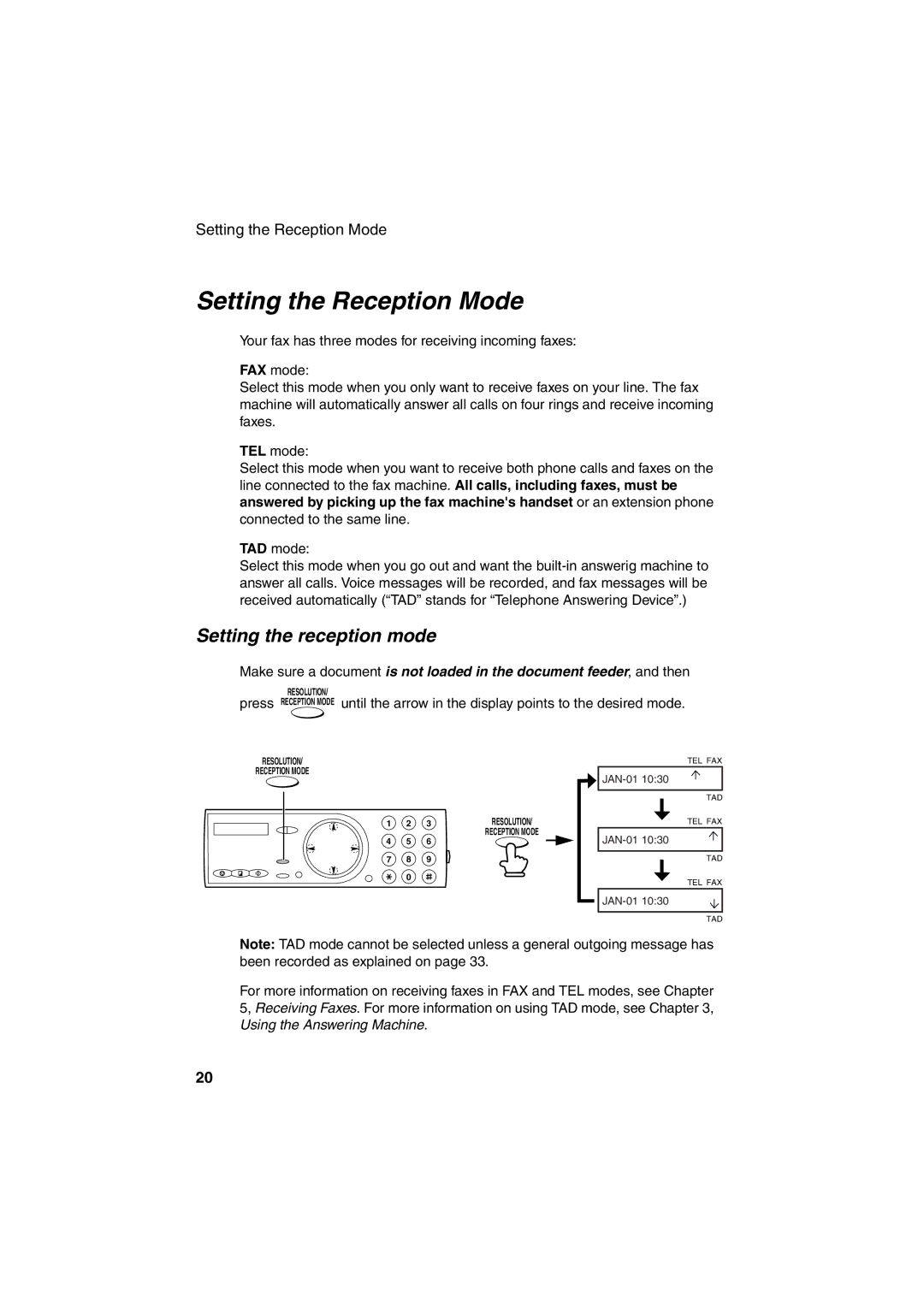 Sharp UX-A255 operation manual Setting the Reception Mode, Setting the reception mode 