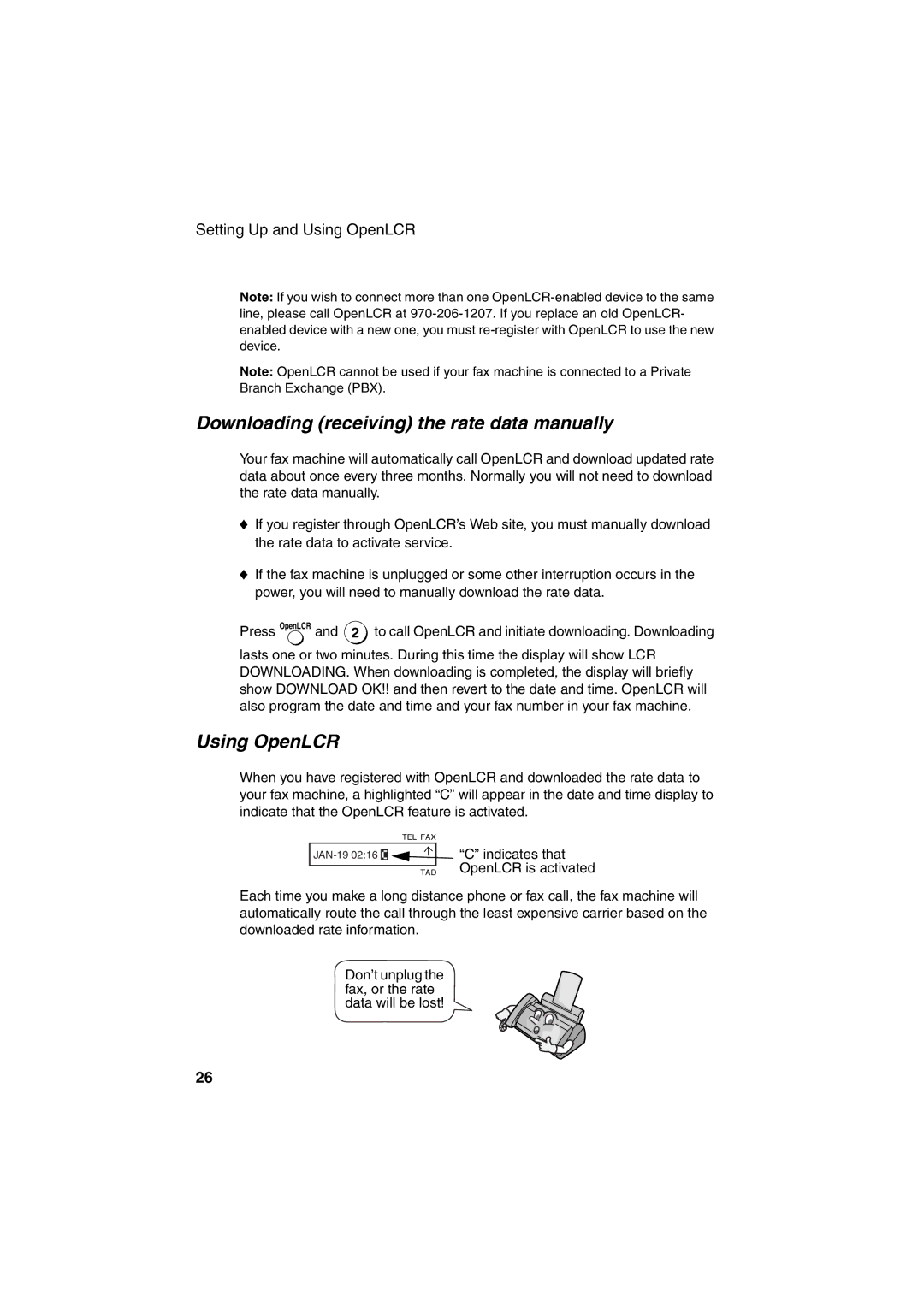 Sharp UX-A255 operation manual Downloading receiving the rate data manually, Using OpenLCR 