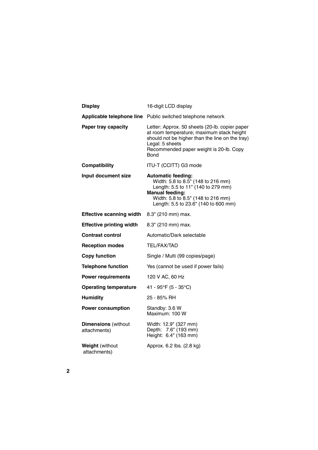 Sharp UX-A255 Digit LCD display, Public switched telephone network, Legal 5 sheets, Bond, ITU-T Ccitt G3 mode, mm max 