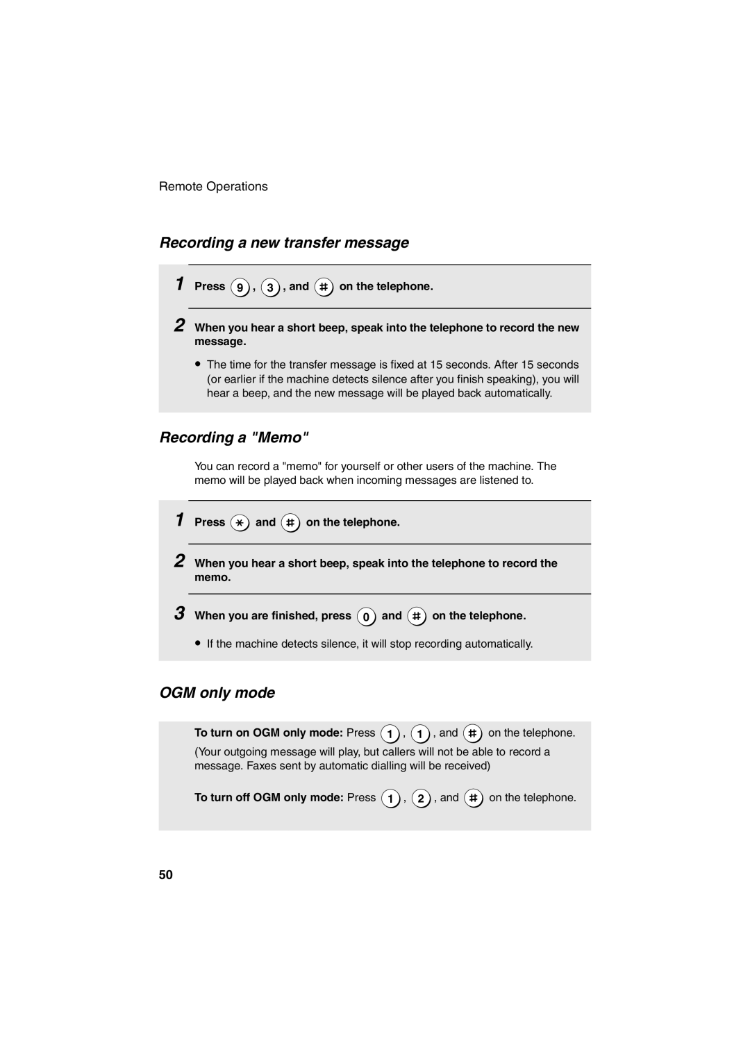 Sharp UX-A255 operation manual Recording a new transfer message, Recording a Memo, To turn on OGM only mode Press 1 , 1 