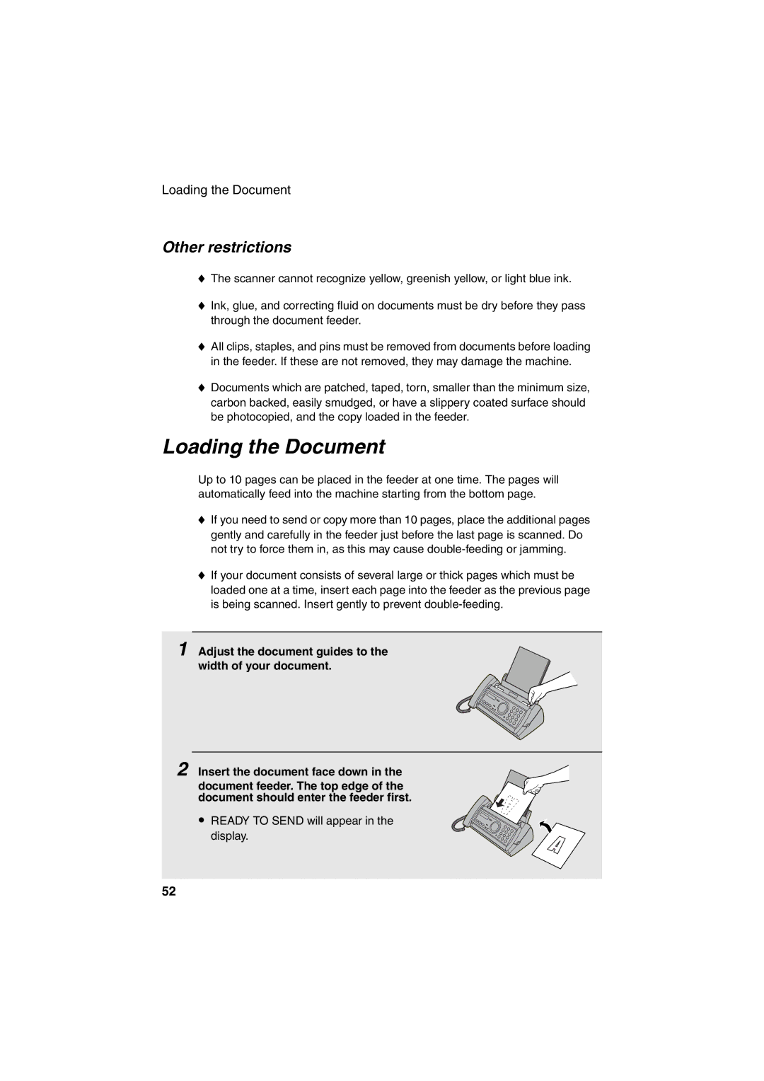 Sharp UX-A255 operation manual Loading the Document, Other restrictions 