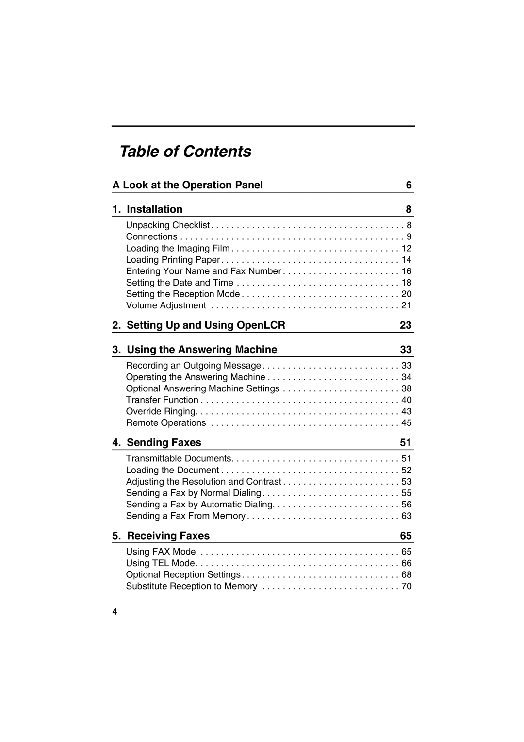 Sharp UX-A255 operation manual Table of Contents 