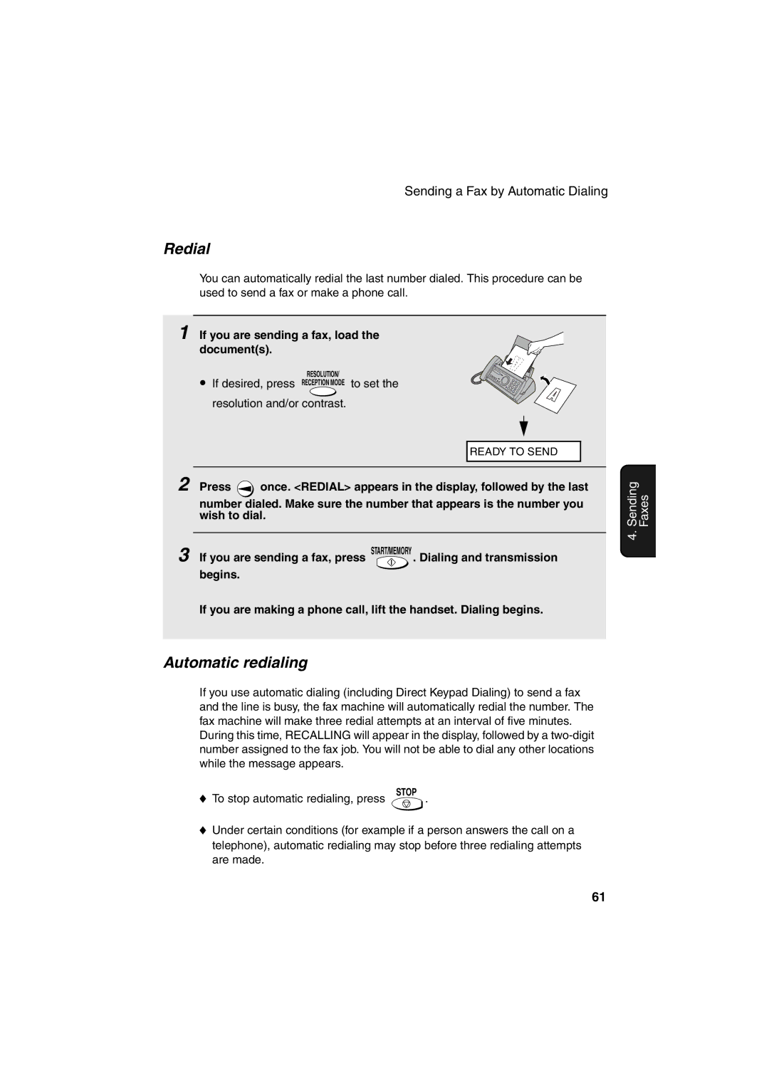 Sharp UX-A255 operation manual Redial, Automatic redialing 