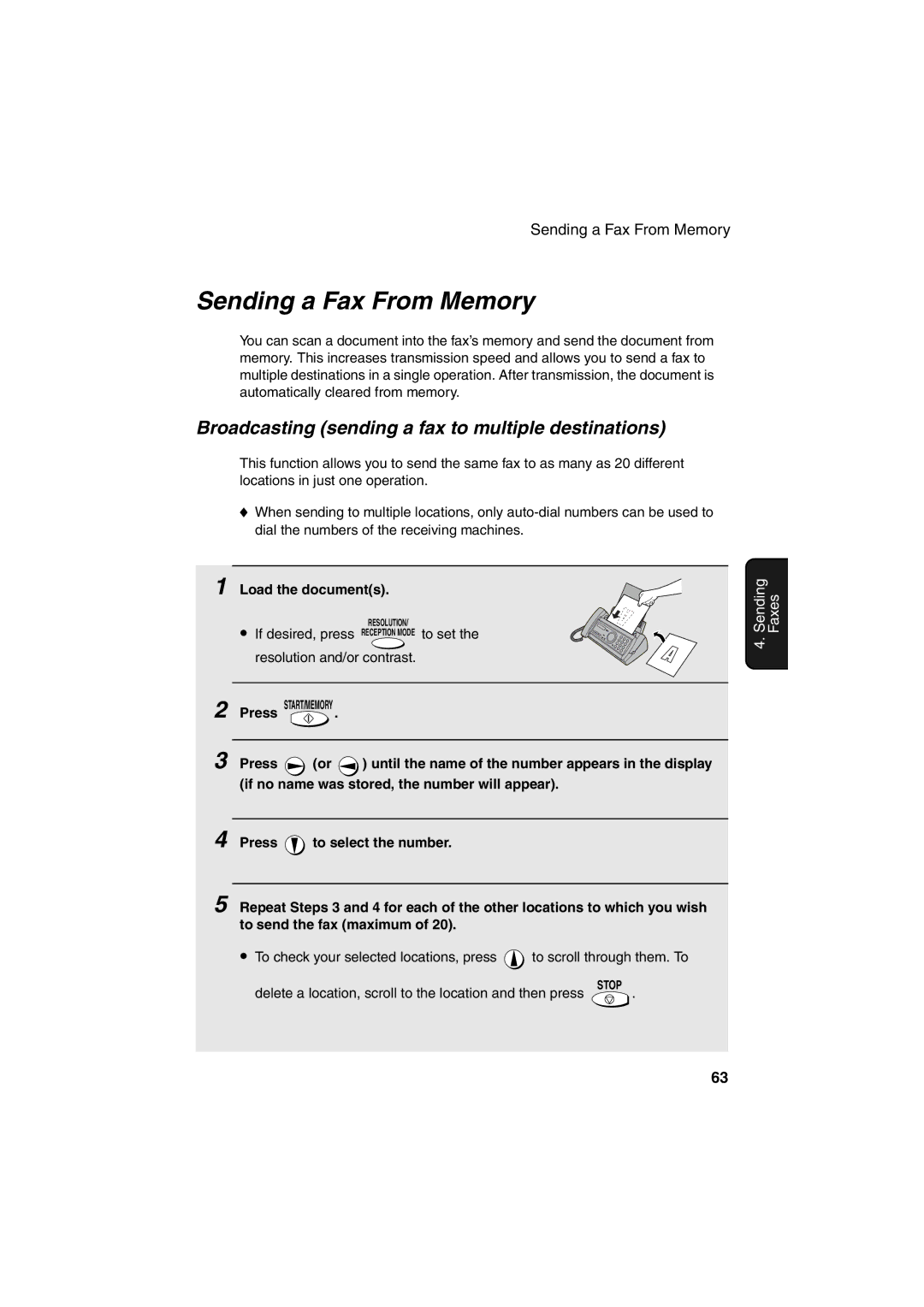 Sharp UX-A255 Sending a Fax From Memory, Broadcasting sending a fax to multiple destinations, If desired, press 