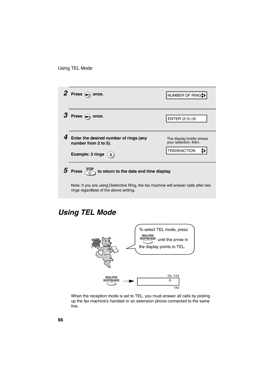 Sharp UX-A255 operation manual Using TEL Mode 