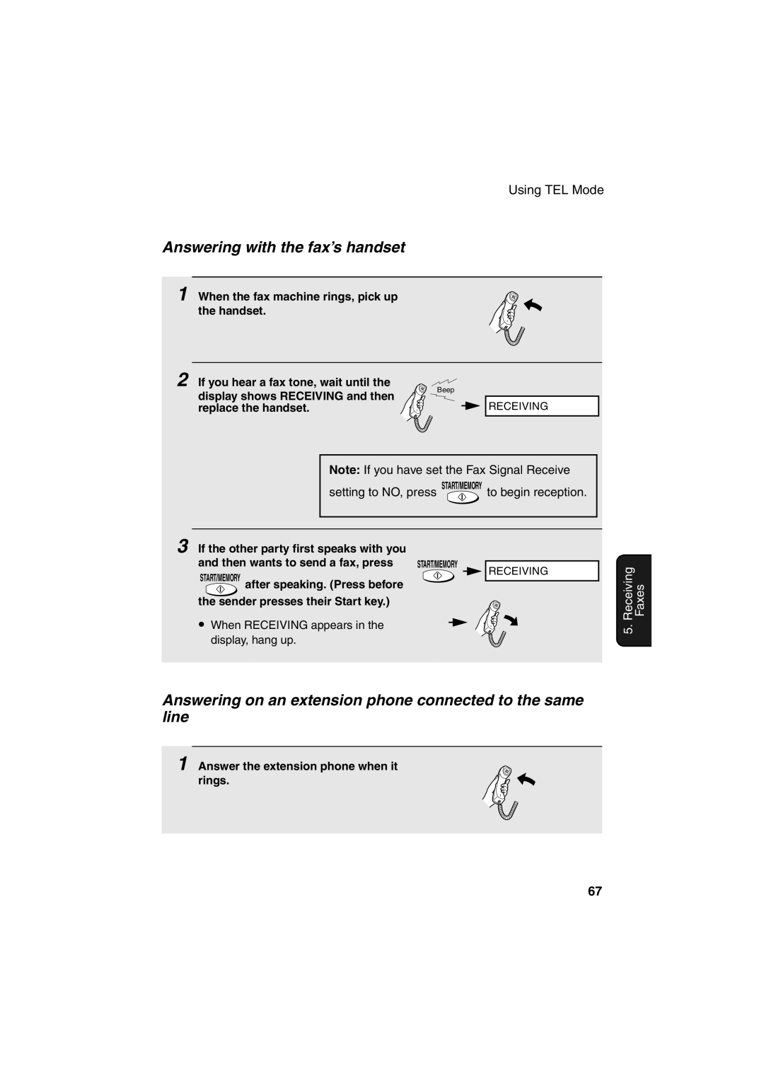 Sharp UX-A255 operation manual Display shows Receiving and then, Replace the handset 