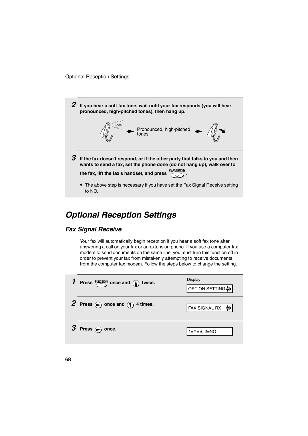 Sharp UX-A255 operation manual Optional Reception Settings, Fax Signal Receive 