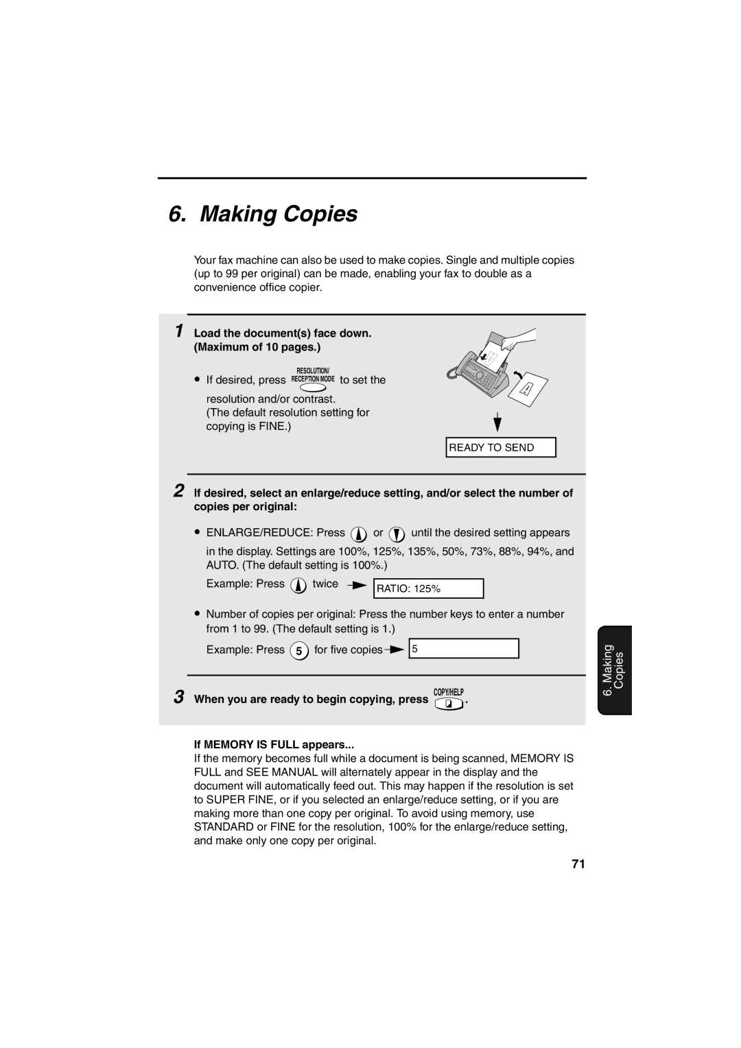 Sharp UX-A255 operation manual Making Copies, Load the documents face down. Maximum of 10 pages 